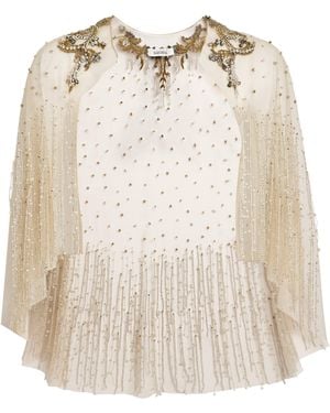 Marchesa Cape-Detail Embellished Gown - Natural