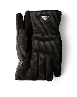 Prada Corduroy Logo Gloves - Black