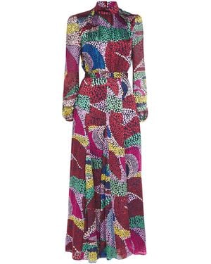 Saloni Silk Jacqui B Midi Dress - Red