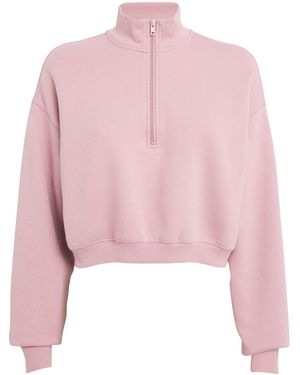 Skims Fleece Cropped Half-Zip Jumper - Pink