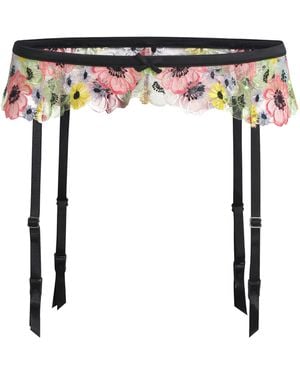 Fleur du Mal Embroidered Azalea Suspender Belt - White