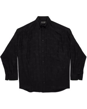 Balenciaga Silk Logo Print Shirt - Blue