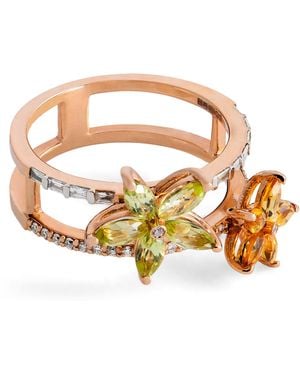BeeGoddess Diamond, Citrine And Peridot Apple Seed Ring - Brown