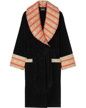 Versace Satin-Trim Terry Robe - Black
