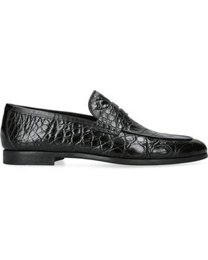 Magnanni Crocodile Leather Penny Loafers - Black