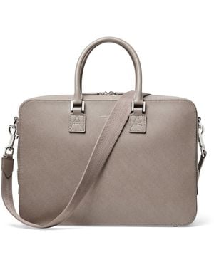 Aspinal of London Leather Mount Street Laptop Briefcase Bag - Grey