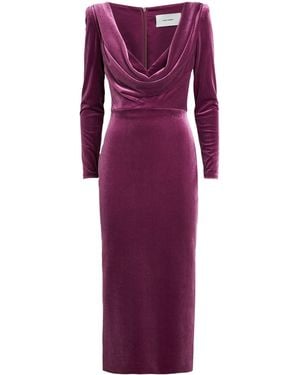 Alex Perry Velvet Draped Midi Dress - Purple