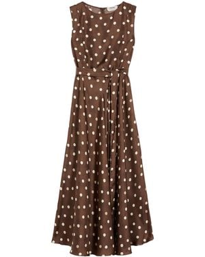 Max Mara Silk Polka-Dot Martina Midi Dress - Brown