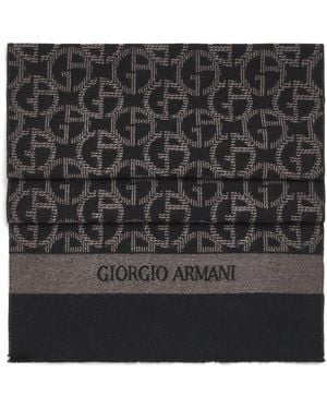 Giorgio Armani Wool Logo Scarf - Black
