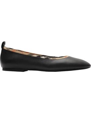 Burberry Leather Check-Trim Robin Ballet Flats - Black