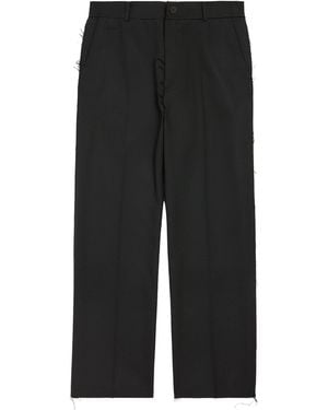 Balenciaga Wool Frayed Wide-Leg Trousers - Black