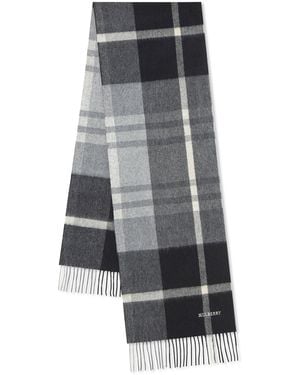 Mulberry Small Merino Wool Check Scarf - Gray