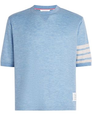 Thom Browne Virgin Wool Rib-Cuff T-Shirt - Blue