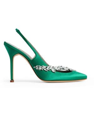 Balenciaga X Manolo Blahnik Embellished Slingback Heels 105 - Green