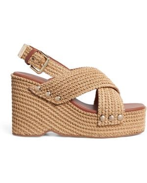 Maje Raffia-Effect Wedge Sandals 110 - Brown