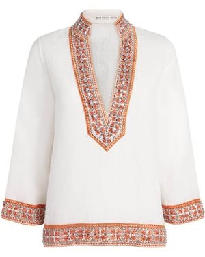 Alice + Olivia Linen Embellished Eleonora Tunic - White