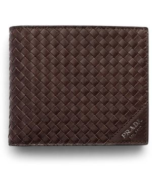 Prada Leather Woven Wallet - Brown
