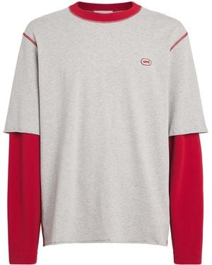 Ami Paris Cotton Double-Sleeve Logo T-Shirt - Grey
