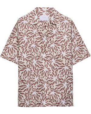 Prada Cotton-Silk Short-Sleeve Bowling Shirt - White