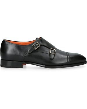 Santoni Leather Adrian Blake Monk Shoes - Black