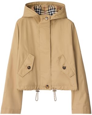 Burberry Gabardine Cropped Parka - Natural