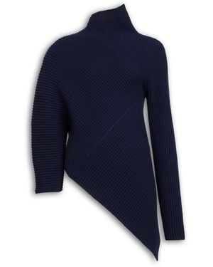 Alaïa Wool-Cashmere Asymmetric Sweater - Blue