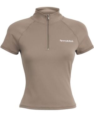 Sporty & Rich Logo Serif Quarter-Zip Top - Grey