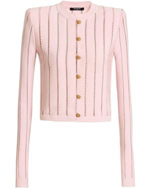 Balmain Cropped Fléchage Cardigan - Pink