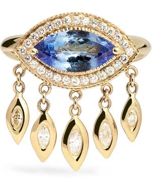 Jacquie Aiche Diamond And Tanzanite Evil Eye Shaker Ring - Metallic