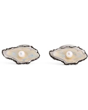 Deakin & Francis Sterling Oyster And Pearl Cufflinks - Metallic