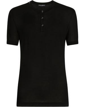 Dolce & Gabbana Silk Henley T-Shirt - Black