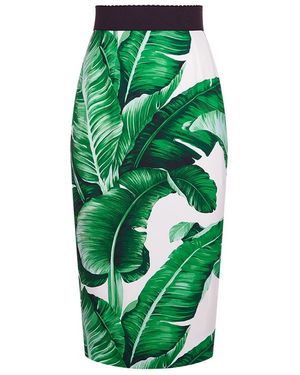Dolce & Gabbana Banana Leaf-print Pencil Skirt - Green