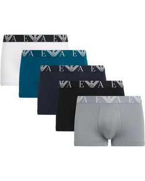 Emporio Armani Stretch-Cotton Logo Trunks - Blue