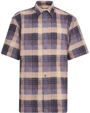 Dries Van Noten Wool Check Short-Sleeve Shirt - Blue