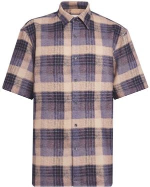 Dries Van Noten Wool Check Short-Sleeve Shirt - Blue