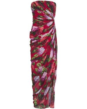 Carolina Herrera Silk Floral Draped Midi Dress - Red