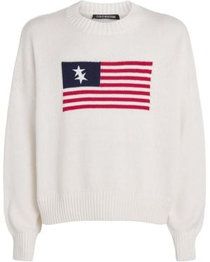 Cole Buxton Cotton Two-Star Flag Sweater - White