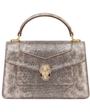 BVLGARI Small Snakeskin Serpenti Forever Top-Handle Bag - Metallic