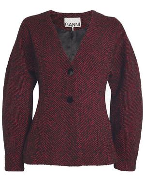 Ganni Wool-Blend Herringbone Blazer - Purple