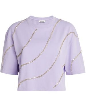 Sandro Cotton Embellished Cropped T-Shirt - Purple
