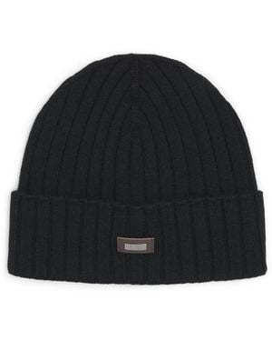 Herno Cashmere Logo Patch Beanie - Black