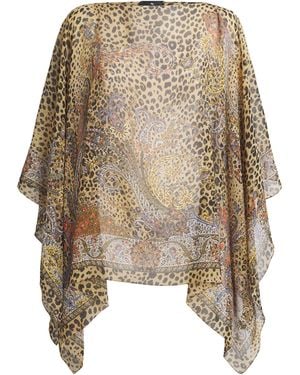 Etro Silk Leopard Boat-Neck Blouse - Natural