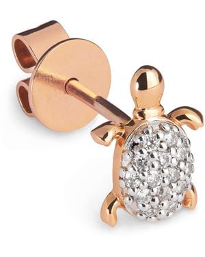 BeeGoddess And Diamond Turtle Single Stud Earring - White