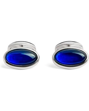 Babette Wasserman Rhodium-Plated Oval Pumice Cufflinks - Blue