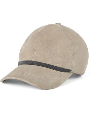 Brunello Cucinelli Suede Monili-Embellished Baseball Cap - Grey