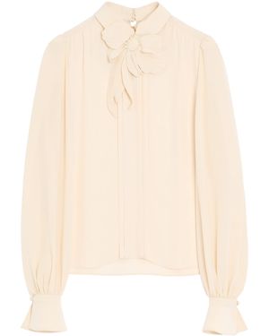 Valentino Silk Floral-Embroidered Blouse - White