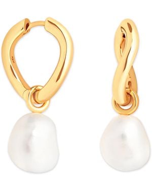 Astrid & Miyu Plated And Pearl Hoop Earrings - Metallic