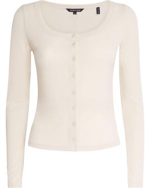 Veronica Beard Rib-Knit Hyland Button-Up T-Shirt - Natural