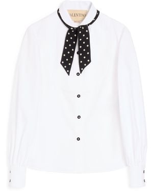 Valentino Cotton Polka-Dot Tie Shirt - White