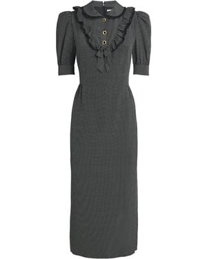Alessandra Rich Silk Polka-Dot Collared Midi Dress - Black